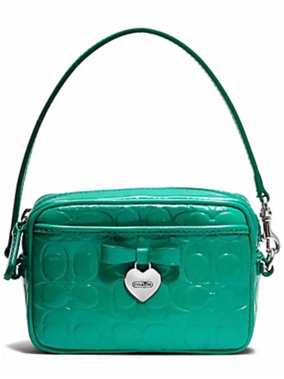 COACH Embossed Liquid Gloss East West Multi Pouch in Bright Jade